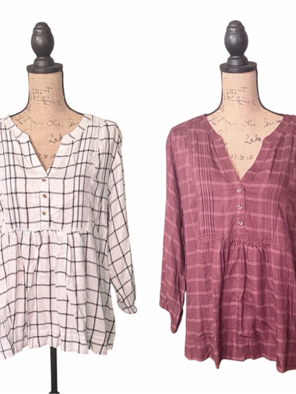 Bundle Wrangler Women’s Plaid Peplum Tunic - White and Burgundy